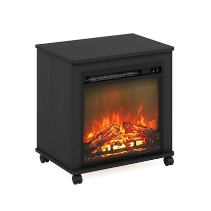 Furinno Jensen Side Table, Fireplace End Table with Wheels, Electric Fireplace Night Stand, Bedside Table, for Living Room, Bedroom, Americano - color: Americano, size: Fireplace with Wheels