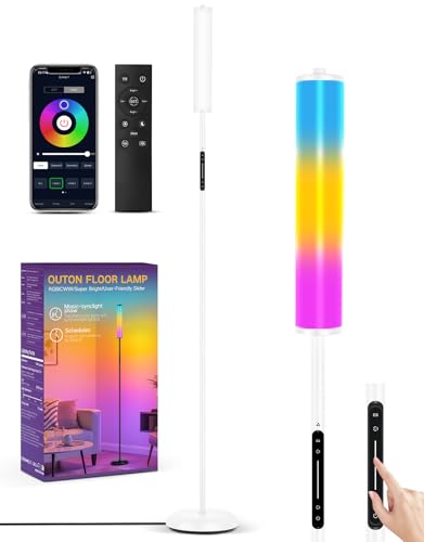 OUTON LED Floor Lamp with Remote & APP Control, 1500LM Ultra Bright Tall Standing Lamp, 16 Million Colors, 32 Scene Modes & Music Sync, Modern Corner Lamps for Living Room, Bedroom, Gaming, White - color: White