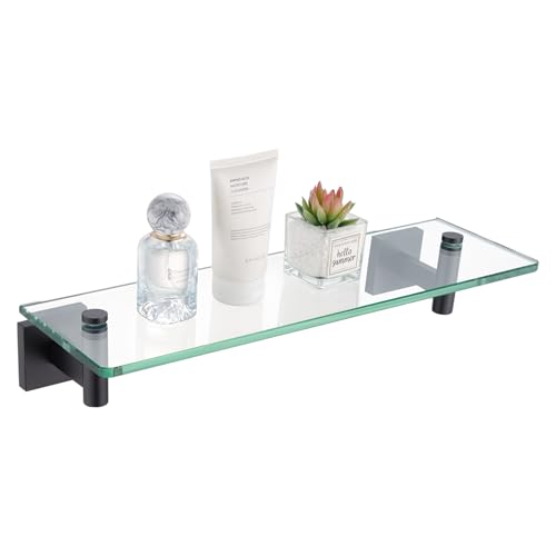 KOKOSIRI Bathroom Shelves Glass Floating Shelf 12-Inch for Bedroom, Living Room, Kitchen, Small Hanging Rack Rustproof Wall Mounted Black B1105BK-L12 - color: Matte Black, size: 12-Inch
