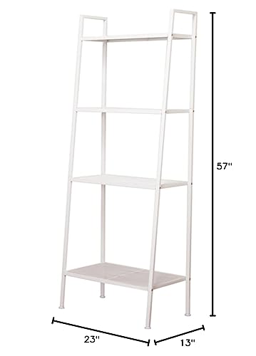 4-Shelf Modern Bookcase, Freestanding Ladder Bookshelf with Industrial Metal Frame for Living Room Bedroom Home Office (White-4 Tier) - color: White-4 Tier
