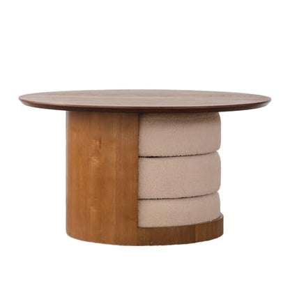 31.5" Round Coffee Table with 3 Teddy Fabric Nesting Stools, Rustic Farmhouse Multifunctional Center Table Set with Hidden Storage, Tea Table for Living Room, Easy Assembly - Walnut - color: 31.5" Coffee Table With 3 Nesting Stools