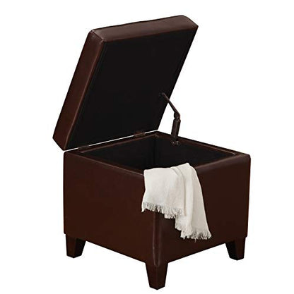 Storage Ottoman, 17" Fuax Leather Square Tufted Footrest Stool with Hinged Lid & Wooden Legs, Extra Seat or Coffee Table for Living Room, Bedroom, Entryway, Tan Brown - color: Tan Brown Leather