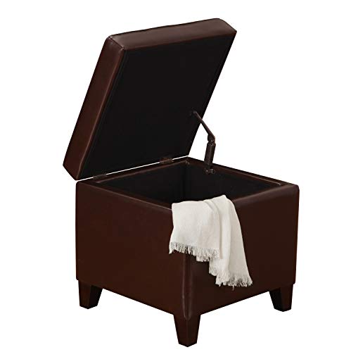 Storage Ottoman, 17" Fuax Leather Square Tufted Footrest Stool with Hinged Lid & Wooden Legs, Extra Seat or Coffee Table for Living Room, Bedroom, Entryway, Tan Brown - color: Tan Brown Leather