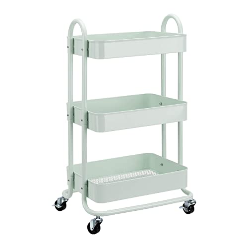 Amazon Basics 3-Tier Metal Rolling Utility Cart, Storage Organizer, Multi-Functional Kitchen Island Cart, Portable Shelving Unit with Caster Wheels, Mint Green - color: Mint Green
