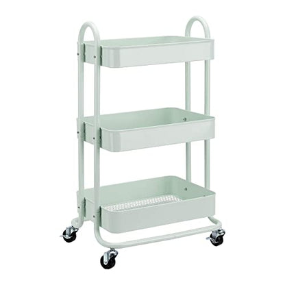 Amazon Basics 3-Tier Metal Rolling Utility Cart, Storage Organizer, Multi-Functional Kitchen Island Cart, Portable Shelving Unit with Caster Wheels, Mint Green - color: Mint Green