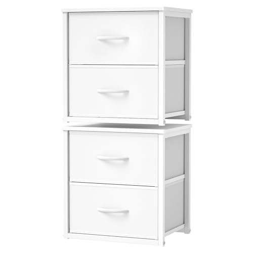 DAOUTIME 2-Pack Stackable Storage Drawers (4 Drawers Total), White Closet Organizer with Wooden Top & Metal Frame, Freestanding or Stackable Dresser for Bedroom, Living Room, Under Bed