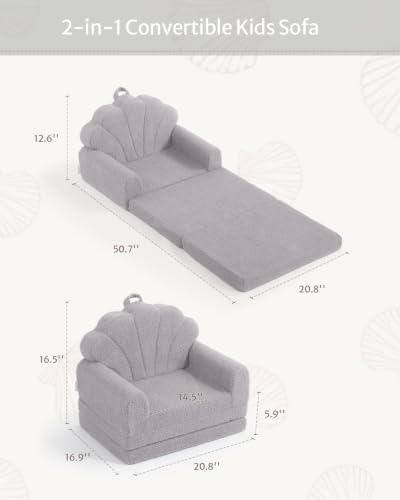 Blissful Diary Kids Couch, 2-in-1 Soft Kids Sofa, Kids Sofa Chair, Comfy Kids Furniture for Playroom, Reading & Play, Shell Gray - color: Shell Gray