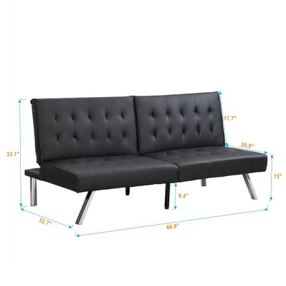 Convertible Futon Sofa Bed, Modern 68'' Fabric Sleeper Couch for Living Room,Guest Bed, Adjustable Backrest, Upholstered Recliner Chair, Loveseat for Compact Small Space Living Room (Black) - color: Black