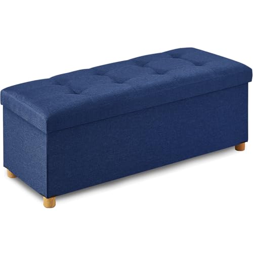 BRIAN & DANY 43 Inches Folding Storage Ottoman Bench, Ottoman with Storage Bench for Bedroom, Living Room, Entryway, Foot Rest with Legs, Blue - color: Blue, size: 15"D x 43.3"W x 15"H