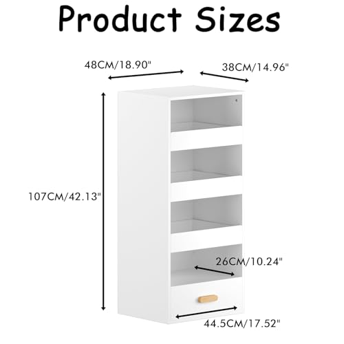 4-Tier Bookshelf with 4 Drawers, Tall Bookcase with 3 Sliding Drawers & Large Bottom Drawer, Engineered Wood Storage Shelf for Home Office, Living Room, Bedroom, Modern White - color: C-white