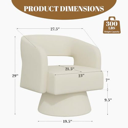 Luxanimarion Swivel Barrel Accent Chair,Oversized Chenille Upholstered Round Swivel Chair,Modern Luxury 360 Degree Living Room Vanity Chair for Bedroom Office,White,1PCS - color: Beige-chenille, size: Set of 1