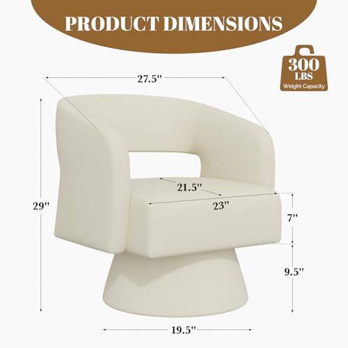 Luxanimarion Swivel Barrel Accent Chair,Oversized Chenille Upholstered Round Swivel Chair,Modern Luxury 360 Degree Living Room Vanity Chair for Bedroom Office,White,2PCS - color: Beige-chenille, size: Set of 2