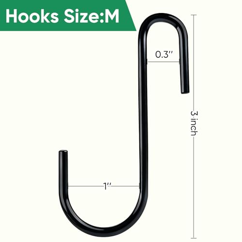 ESFUN 30 Pack 3 inch Heavy Duty S Hooks Black Pan Pot Holder Rack Hooks S Shaped Hanging Hooks Hangers for Kitchenware Spoons Pans Pots Utensils Clothes Bags Towels Plants - size: 3.0 inch