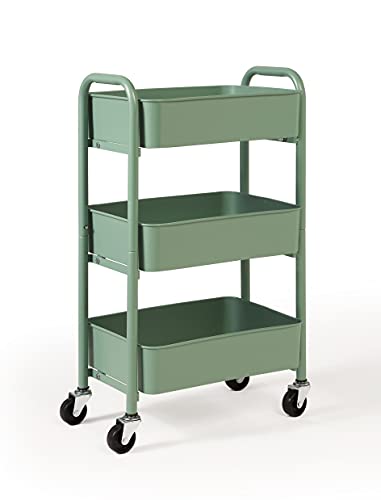 SunnyPoint 3-Tier Delicate Compact Rolling Metal Storage Organizer - Mobile Utility Cart Kitchen/Under Desk Cart with Caster Wheels - Turq (15.35" X 10.24" X 26.8"H) - color: Turq