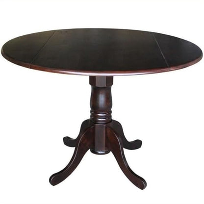 IC International Concepts, 42" Round Dual Drop Leaf Pedestal Dining Table, Solid Real Wood, Sturdy Parawood, Rich Mocha - color: Rich Mocha