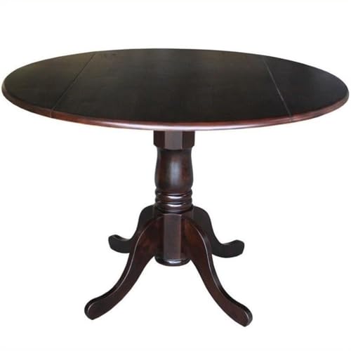 IC International Concepts, 42" Round Dual Drop Leaf Pedestal Dining Table, Solid Real Wood, Sturdy Parawood, Rich Mocha - color: Rich Mocha