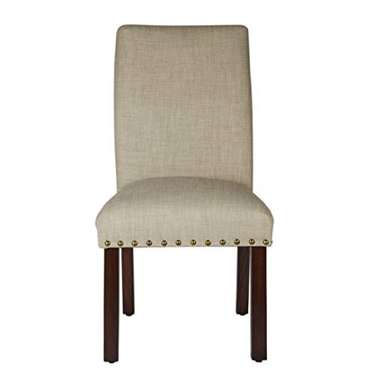 Homepop Home Decor | Classic Upholstered Parsons Dining Chairs | Set of 2 Accent Dining Chairs with Nailhead Trim, Natural Linen - color: Natural, style: Pack of 2
