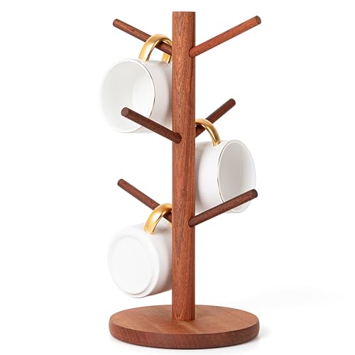 MyLifeUNIT Mug Holder Tree, Coffee Cup Holder with 6 Hooks (Reddish Brown) | Anti-slip padded bottom, space-saving compact design, easy air drying, sturdy tip-resistant structure - color: Reddish Brown