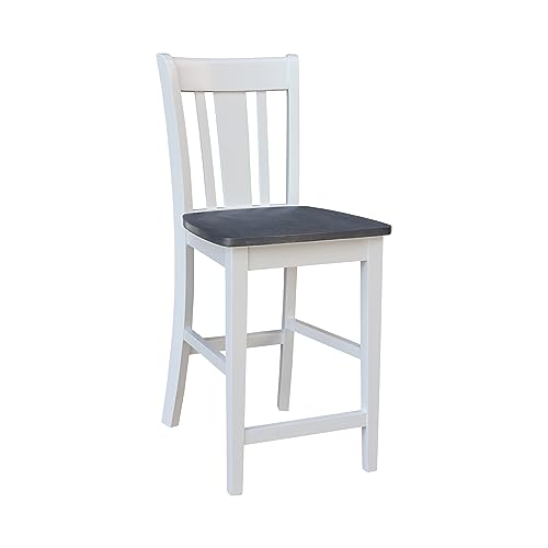 IC INTERNATIONAL CONCEPTS 30" Round Pedestal Gathering Height Table with 2 San Remo Counter Height Stools, White/Heather Gray - color: White/Heather Gray