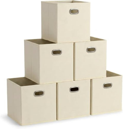 Household Essentials 82-1 Foldable Fabric Storage Bins |Set of 6 Cubby Cubes with Handles | Natural (Pack of 6) - color: Cream, size: 11” L x 11” W x 11” H (Pack of 6)