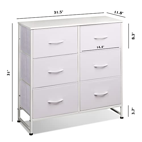 WLIVE Dresser for Bedroom with 6 Drawers, White | Closet Dresser, Metal Frame, Wooden Top, Fabric Dresser for Closet, Living Room, Hallway - color: White