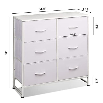 WLIVE Dresser for Bedroom with 6 Drawers, White | Closet Dresser, Metal Frame, Wooden Top, Fabric Dresser for Closet, Living Room, Hallway - color: White