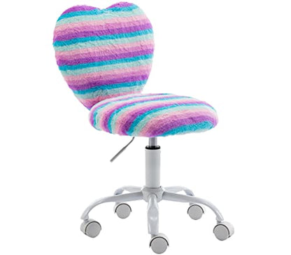 chairus Kids Desk Chair Faux Fur Small Study Chair for Teenage Girls, Adjustable Heart Shaped Kids Vanity Chair for Bedroom Reading Living Room, Cute Student Task Chair with White Foot, Rainbow - color: Rainbow