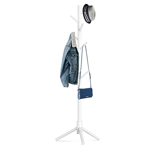 Hupmad Wooden Tree Coat Rack Stand,Sturdy Freestanding Coat Rack with 8 Hooks,3 Adjustable Height for Child Adult,Wood Coat Stand Tree Fits Entryway Bedroom Office for Bags,Hats - color: White, size: 1 PC
