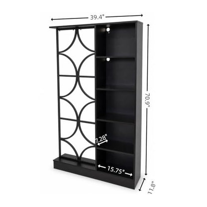 Tribesigns 2PCS Wall Room Divider, Freestanding Wall Partition with Shelves | 71" Modern Entrance Hall Partition with LED Light, Geometric Frame Design for Living Room Separation, Home & Office, Black