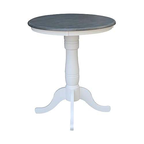 IC INTERNATIONAL CONCEPTS 30" Round Pedestal Gathering Height Table with 2 San Remo Counter Height Stools, White/Heather Gray - color: White/Heather Gray