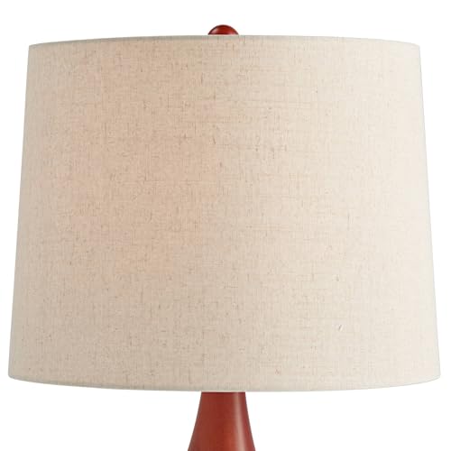 Brice 23" High Table Lamp Ivory Wood Mid-Century Ceramic Mid Century Modern | White Neck Bedroom Living Room House Home Bedside Nightstand Office Family Tapered Drum Shade - color: Wood and White Smooth Ceramic
