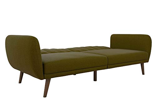 Novogratz Brittany 82 Inch Futon Sofa Bed in Faux Leather, Upholstered Couch Sleeper with Tufted Back, Mid-Century Modern Design, Green - color: Green