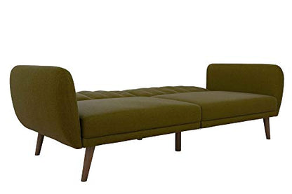 Novogratz Brittany 82 Inch Futon Sofa Bed in Faux Leather, Upholstered Couch Sleeper with Tufted Back, Mid-Century Modern Design, Green - color: Green