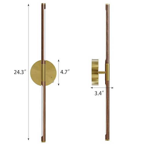 24" Battery Operated Wall Sconce Set of 2, 350° Rotating Lamp, Walnut Gold | Wireless, 8000mAh Rechargeable Battery, Stepless Dimming, 3000K-6000K, Remote & Touch Control, Timer, Living Room, Bedroom - color: Walnut Gold, size: 24 Inch (2 Pack)