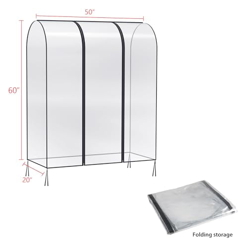 Zilink Clear Garment Rack Cover Transparent Clothes Rack Cover 50 in | Waterproof, Dustproof, Breathable, 2 Durable Zippers, Clear Garment Bags Wardrobe Cover for Garment Rack (Rack Not Included) - size: 50"L x 20"W x 60"H - Clear