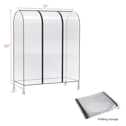 Zilink Clear Garment Rack Cover Transparent Clothes Rack Cover 50 in | Waterproof, Dustproof, Breathable, 2 Durable Zippers, Clear Garment Bags Wardrobe Cover for Garment Rack (Rack Not Included) - size: 50"L x 20"W x 60"H - Clear
