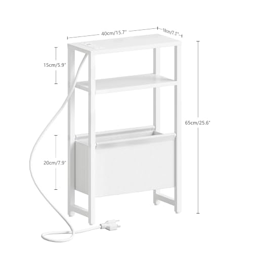 Narrow Side Table with Charging Station Slim End Table Sofa with Magazine Rack, Bedside Table for Small Spaces, 3 Tier Nightstand for Living Room Couch, Bedroom White LET503WE - color: White, style: With Charging Station