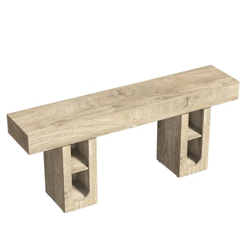 Console Table, Entryway Table, Sofa Table with Outlet, 63 Inch High Density MDF Hallway Table, 5.9 Inch Thick Tabletop, Storage Shelves for Living Room Behind Couch - color: Natural