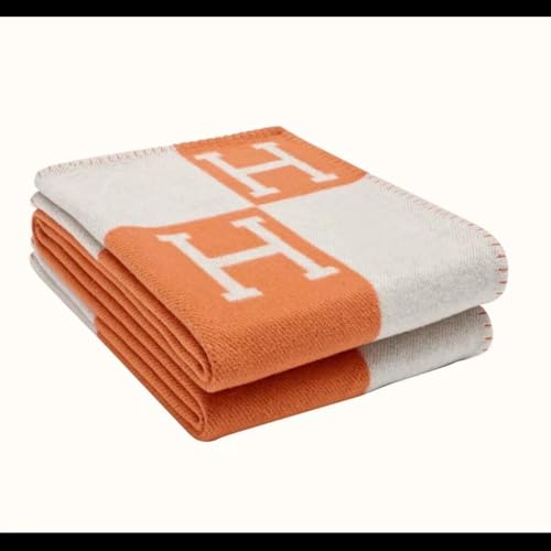 H Blanket Soft Cashmere Fleece Plaid Throw Blanket, All Season Knitted Shawl for Sofa Couch Car Camping, for Women Men, Orange - color: Orange