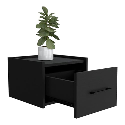 Tuhome Boa Floating Nightstand, Wall-Mounted Bedside Table with 1 Drawer, 13.8" W x 9.8" H Engineered Wood Small Night Stand for Bedroom, White - color: Black