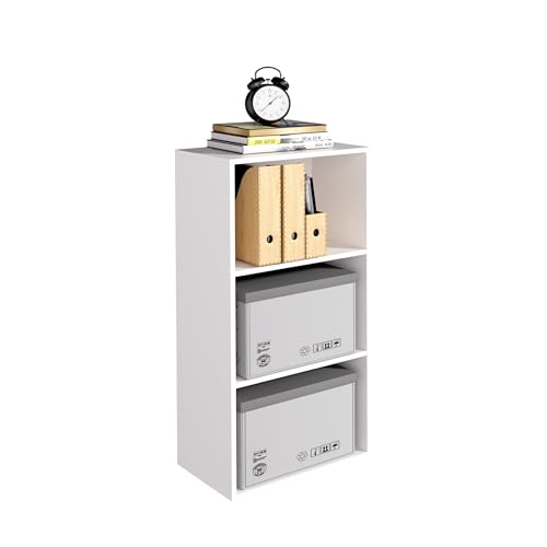 Wooden 3 Cube Storage Organizer, 3 Tier Low Bookcase Freestanding Storage Display Organizer,Versatile Cubes Shelf and Cubby Unit for Any Space 15.7inch - color: White, size: 3 Cube-W(15.7inch)