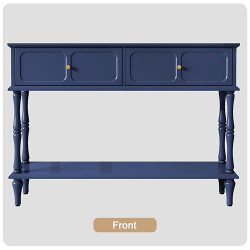 ARTPOWER 47" Mid-Century Console Table, 2 Drawers and Open Shelf, Blue | Entryway Table with Storage, Narrow Behind Couch Table for Living Room, Foyer, Hallway - color: Blue