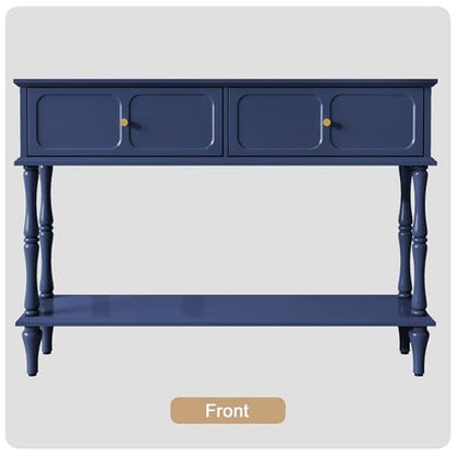 ARTPOWER 47" Mid-Century Console Table, 2 Drawers and Open Shelf, Blue | Entryway Table with Storage, Narrow Behind Couch Table for Living Room, Foyer, Hallway - color: Blue