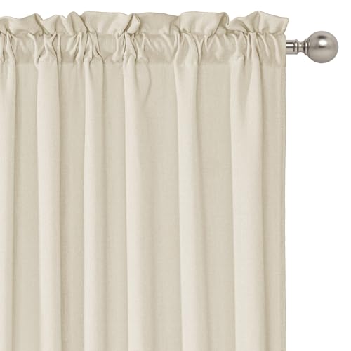 RYB HOME Cafe Curtains 24 inches Length, 2 Panels Kitchen Curtains and Valances Set Faux Linen Blended Shabby Privacy Protect Topper for Kitchen Living Room, Rod Pocket, Linen, W 26 x L 24 inch - color: H-linen, size: 26"W x 24"L (Pack of 2)