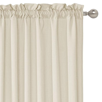 RYB HOME Cafe Curtains 24 inches Length, 2 Panels Kitchen Curtains and Valances Set Faux Linen Blended Shabby Privacy Protect Topper for Kitchen Living Room, Rod Pocket, Linen, W 26 x L 24 inch - color: H-linen, size: 26"W x 24"L (Pack of 2)