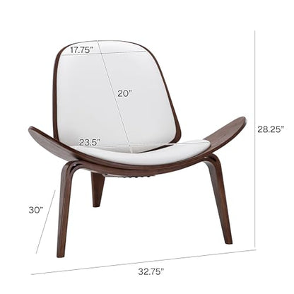 BELLEZE Shell Chairs Set of 2, Armless Mid Century Modern Accent Chairs Faux Leather Shell Lounge Chairs for Living Room Bedroom Office, Tripod Side Chairs with Padded Seat, Solid Wood- Avalon (White) - color: White, size: 2 Chairs