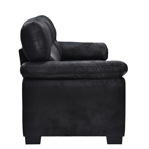 Eafurn Mid-Century Modern 3-Seater Loveseat Sofa Couch with Sturdy Wood Frame & Cushioned Armrests, 81" Compact Faux Leather Settee Furniture for Living Room, Apartment, Office - color: Black 81"