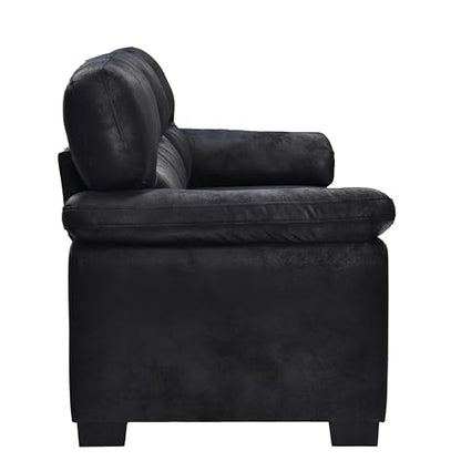 Eafurn Mid-Century Modern 3-Seater Loveseat Sofa Couch with Sturdy Wood Frame & Cushioned Armrests, 81" Compact Faux Leather Settee Furniture for Living Room, Apartment, Office - color: Black 81"