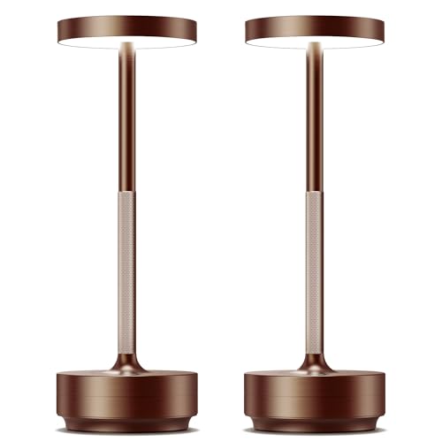 LED Cordless Table Lamp Rechargeable,Battery Powered Outdoor Table Light | 3 Color Stepless Dimming,5000mAh 72Hrs Long Lasting Battery Operated,Portable Waterproof Touch for Patio Restaurant Dining - color: 2 Pack Brown