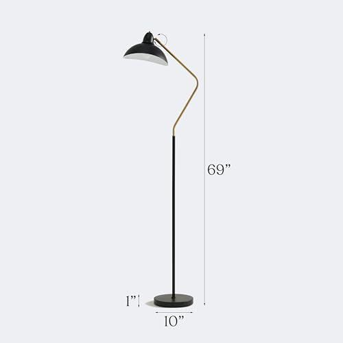 Brightech Swoop 69 in. Classic Black Industrial 1-Light Adjustable LED Floor Lamp with Black Metal Bowl Shade FL-SWP-BLK - color: Black